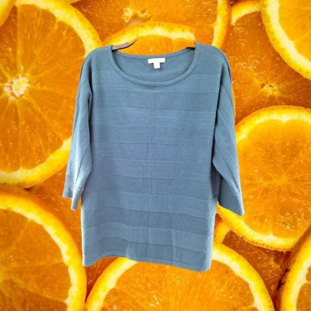 New York & Company Blue Large‎ Stripe Sweater 3/4 sleeve